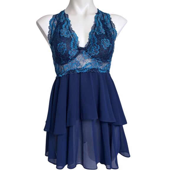 Early 2000s Fairy Coquette Blue Lace Babydoll Slip Dress Layered Chiffon - Picture 7 of 16